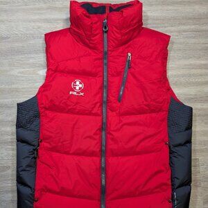 RLX Ralph Lauren Men's Large Down Puffer Vest Gilet Red Navy Full Zip